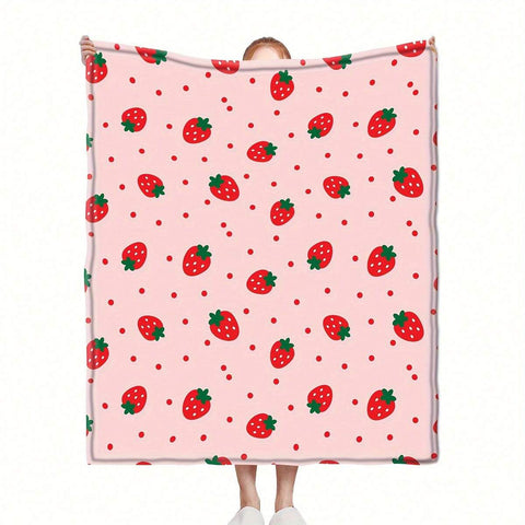 Cute And Sweet Fruit Strawberry Flannel Blankets & Throws Sofa Towel Soft Comfortable Throws Blankets Birthday Gifts Family Holiday Daily Couple Party Anniversary Wedding Souvenir Halloween Christmas Graduation Season Thanksgiving Bed Sofa