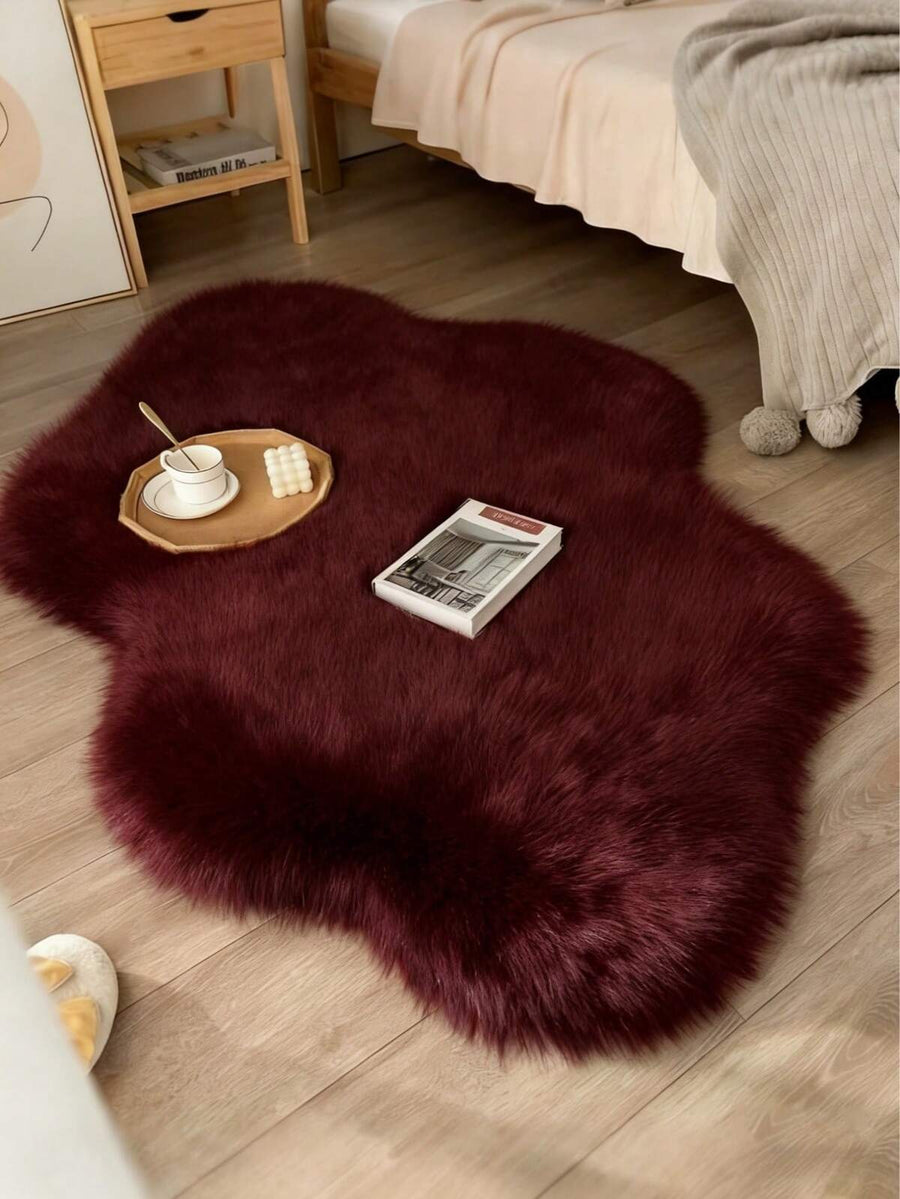 1pc Soft & Fluffy Plush Floor Mat, Burgundy, Comfortable For Bedroom, Living Room, Study, Office, Entryway, Can Be Used As Floor Mat, Plush Bedroom Carpet, Washable & Non-Slip, Cute Rug - Indoor Year-Round Home Decor