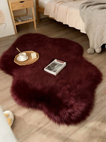 1pc Soft & Fluffy Plush Floor Mat, Burgundy, Comfortable For Bedroom, Living Room, Study, Office, Entryway, Can Be Used As Floor Mat, Plush Bedroom Carpet, Washable & Non-Slip, Cute Rug - Indoor Year-Round Home Decor
